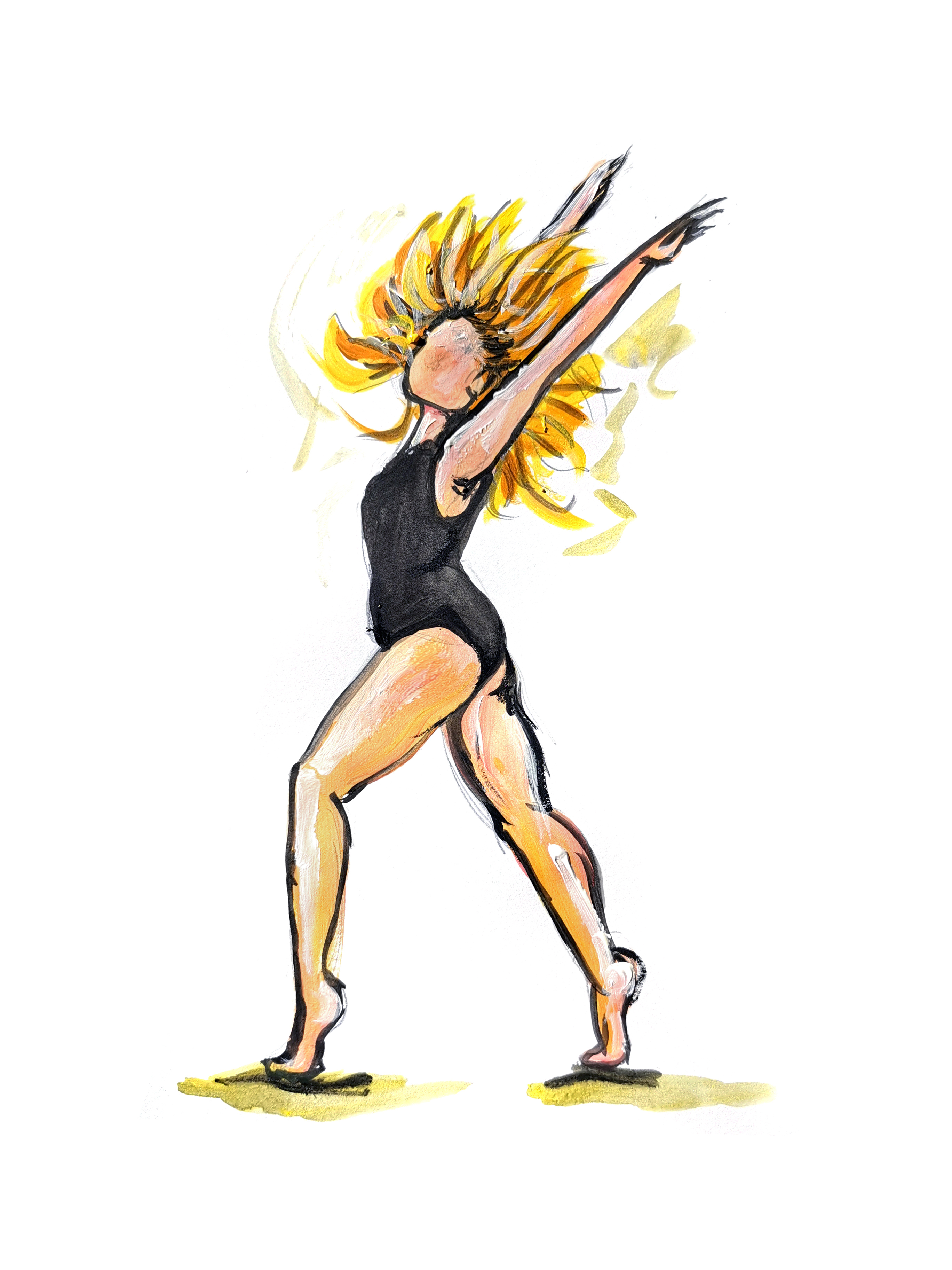 Painting of young contemporary female dancer flicking hair up Painting of young contemporary female dancer flicking hair up